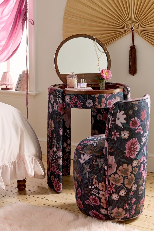 Coiffeuse Jane fleurie avec miroir et siège